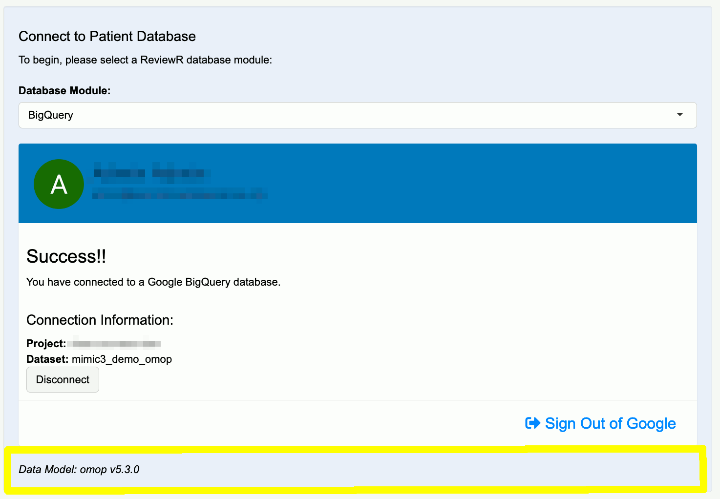 *Successful connection to database with supported data model.*