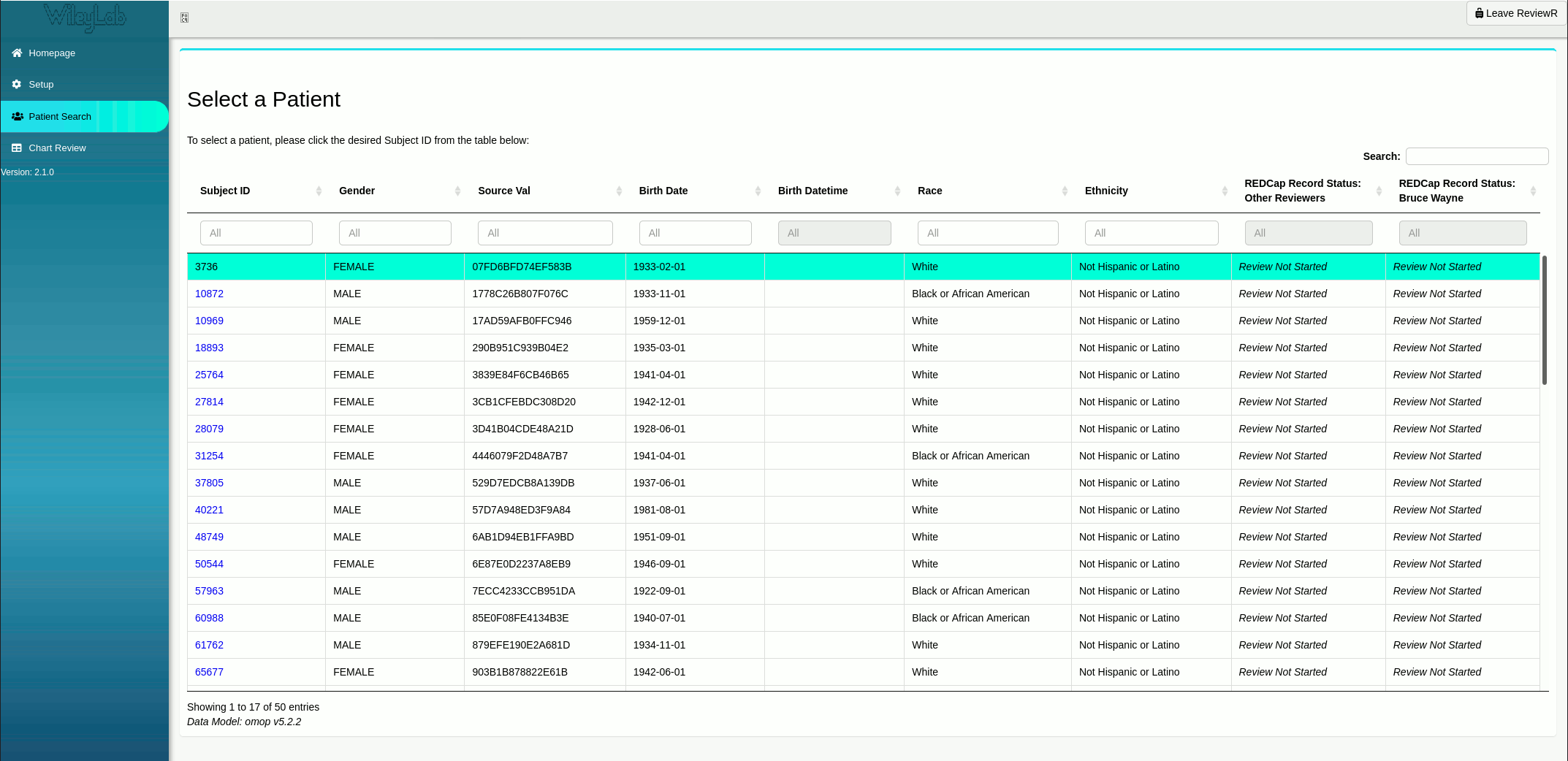 *Patient Tab displaying a [50 person subset](https://github.com/thewileylab/synPUF) of the CMS 2008-2010 Data Entrepreneurs’ Synthetic Public Use File (DE-SynPUF) from OHDSI.*